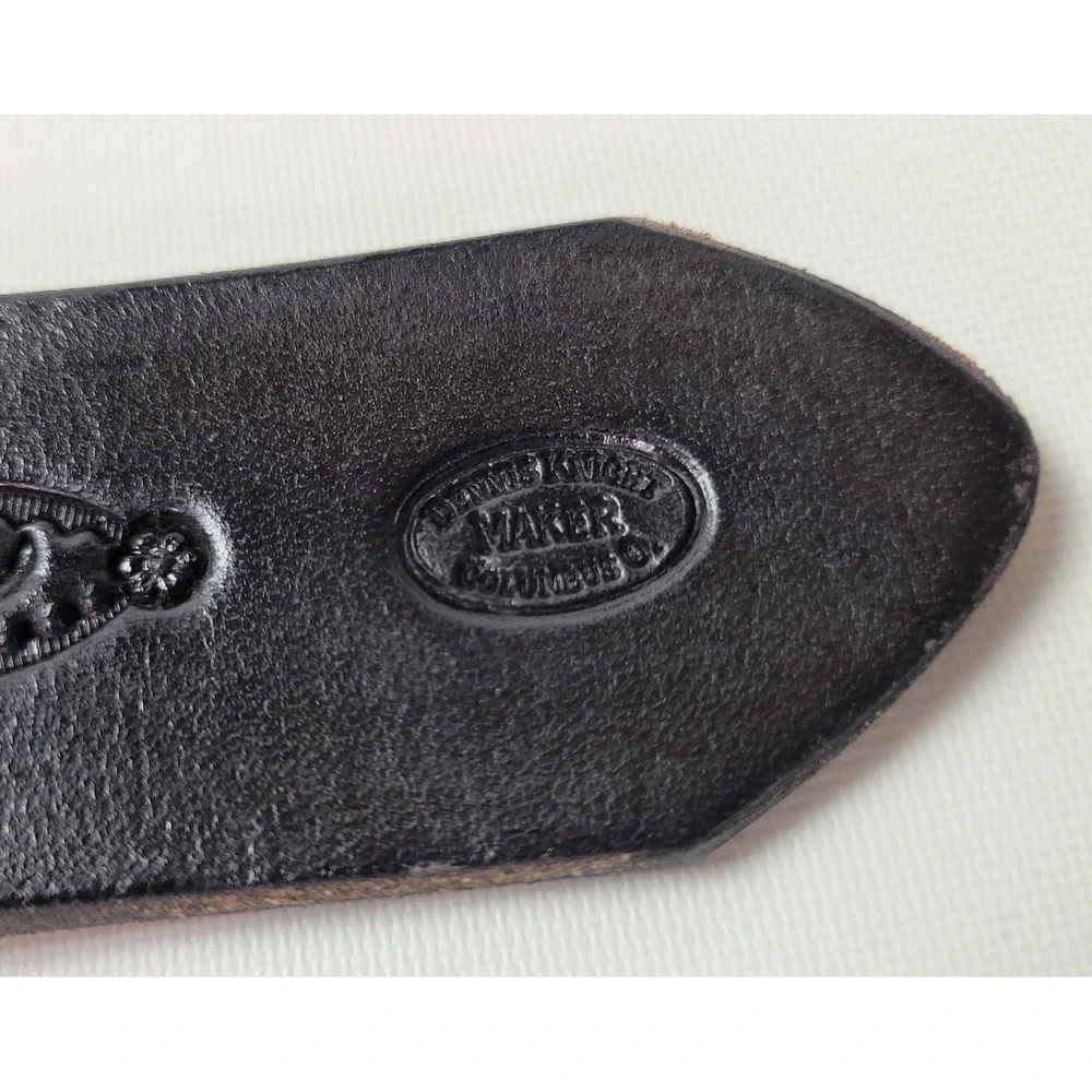 Dennis Knight Black Tooled Leather Horse‎ Head Belt Solid Brass Buckle USA Made